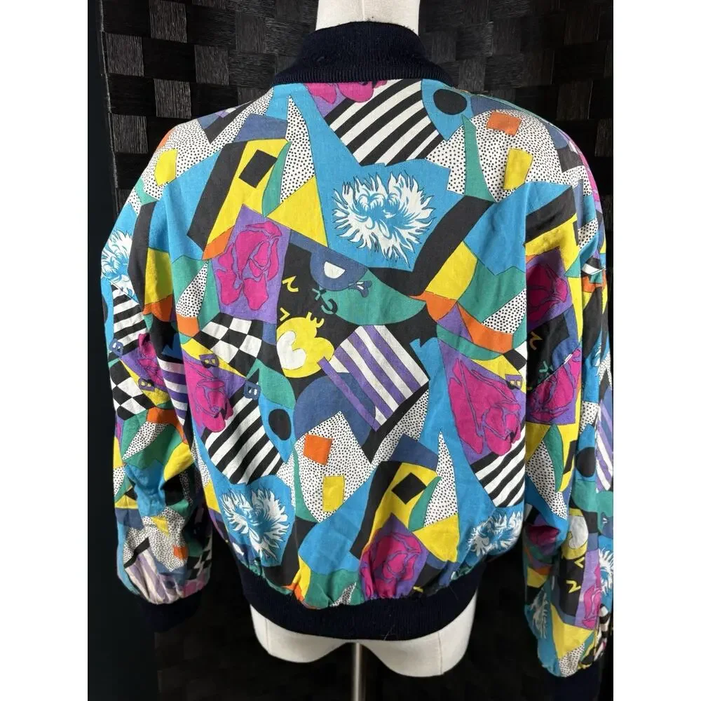 Vintage 80s L Ocean Pacific Bomber Jacket Abstract Wearable Pop Art Oversized - Picture 2 of 7